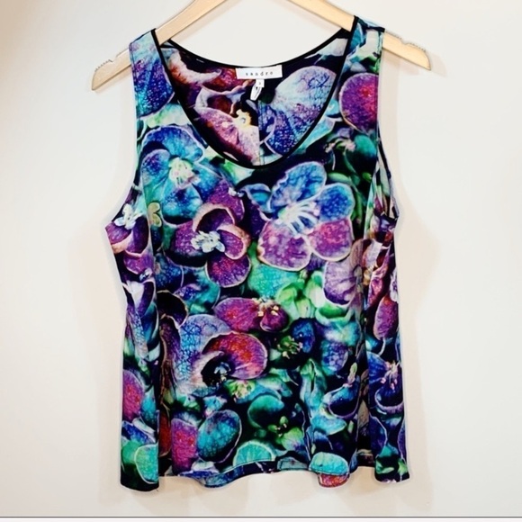 Sandro Bright Orchid Floral Print Silk Shell - Picture 1 of 7